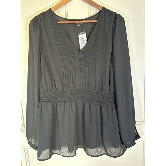 Torrid Babydoll Long Sleeve Blouse Womens Size 12 Black Boho Peasant NWT - Picture 5 of 12